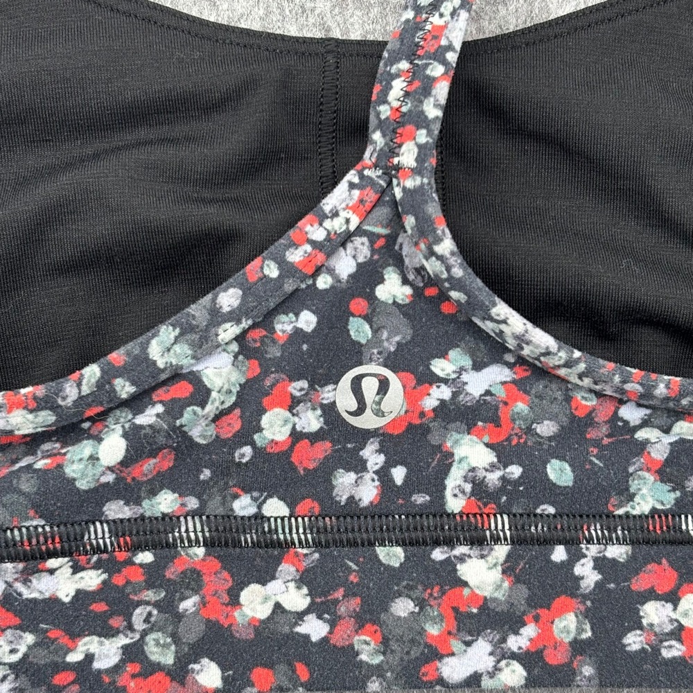 Lululemon Flow Y Bra Size 2 Confetti Print Black Red White Yoga Sports Bra - Picture 6 of 8